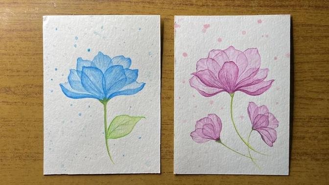 Layered petals watercolour painting/easy transparent layered flower / #35 #watercolorpainting