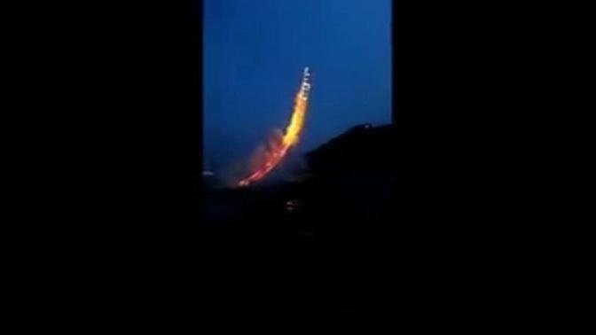 Amazing ladder of fireworks rises into sky