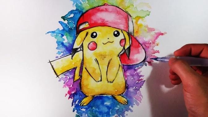 Cómo Dibujar a Pikachu con acuarelas (Multicolor) | How to draw Pikachu |  Pokemon