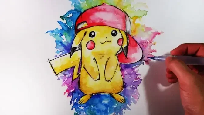 Cómo Dibujar a Pikachu con acuarelas (Multicolor) | How to draw Pikachu |  Pokemon
