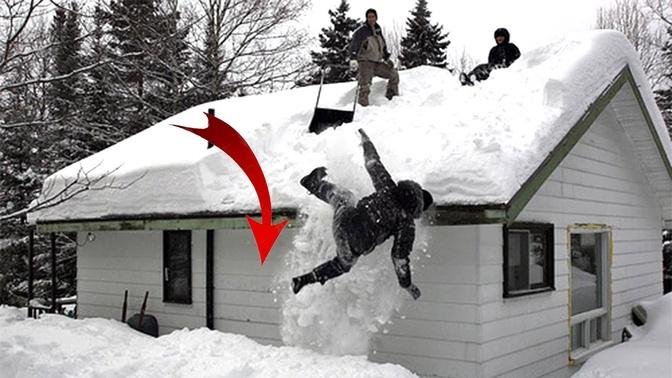 Top 10 Roof Snow Removal Fails & Win_ Funny Snow Fails_ Snow Falling on Head and Cars.