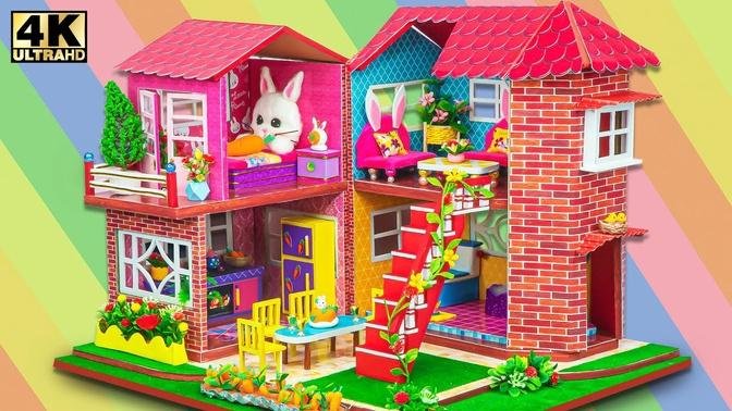 Build Amazing Two Floor Rabbit Villa with Four Rooms from Cardboard ❤️ DIY Miniature Cardboard #195