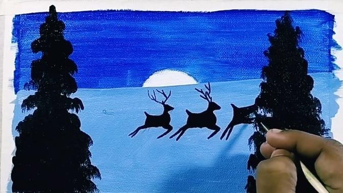 Christmas scenery drawing painting _ santa Claus drawing _ snowman _ acrylic painting for beginners