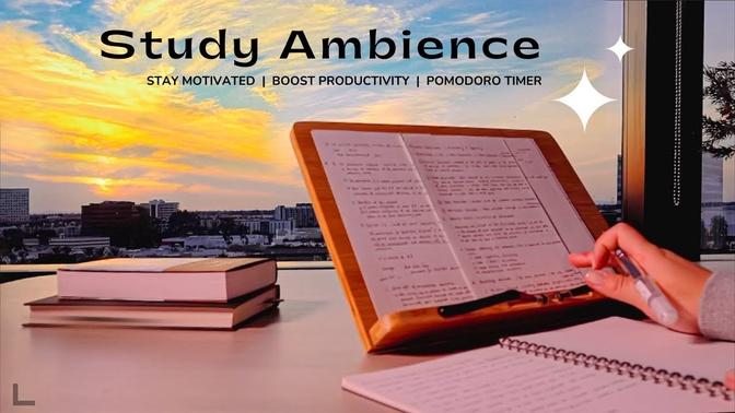 3-HOUR STUDY AMBIENCE ☕ relaxing water sounds DEEP FOCUS POMODORO TIMER stay motivated Study With Me