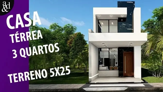 CASA PEQUENA CASA 3 QUARTOS EM TERRENO PEQUENO 5x25 Com a planta humanizada