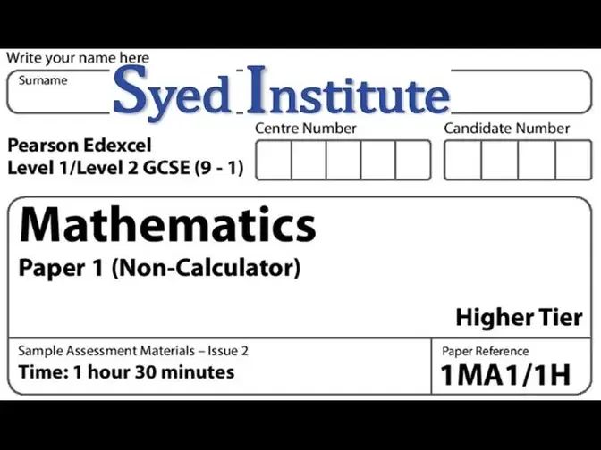 GCSE 9-1 Maths Exam Paper 1 Higher non Calculator _ 1MA1_1H Specimen Edexcel