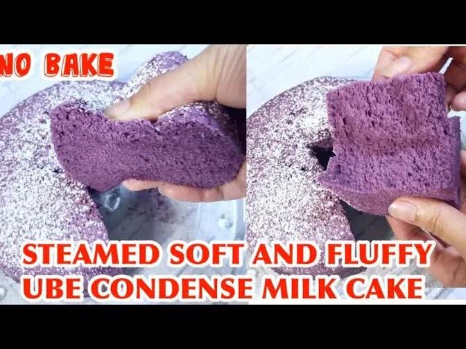 STEAMED UBE CONDENSE MILK CAKE /Very soft and fluffy/NO OVEN/NO MIXER