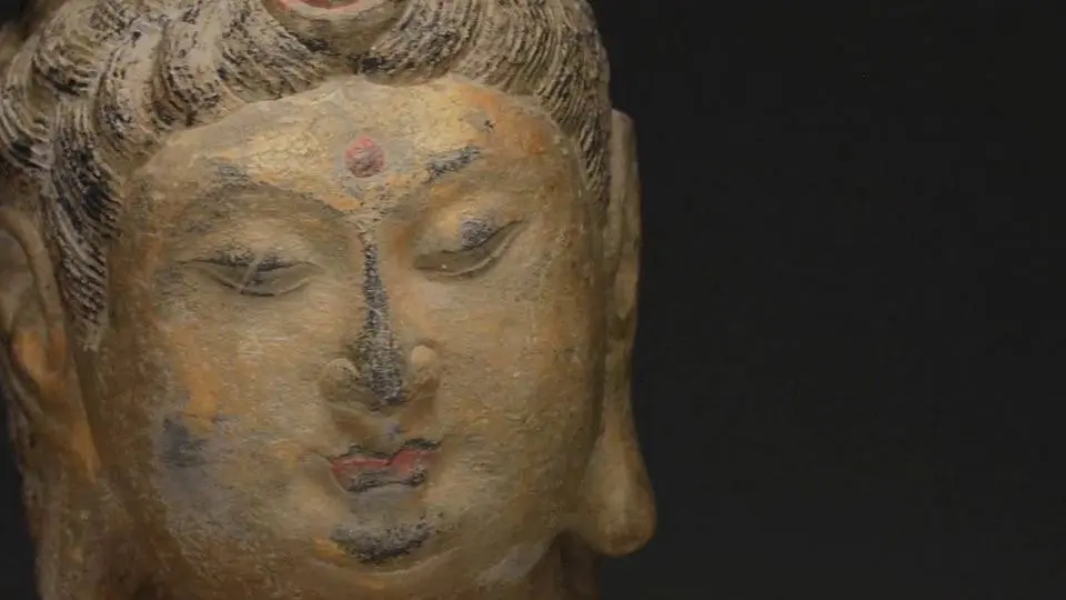 Lot 14 | Tang Dynasty Gilded Head of Buddha | Pax Romana Auctions Masterpieces of Ancient Asia
