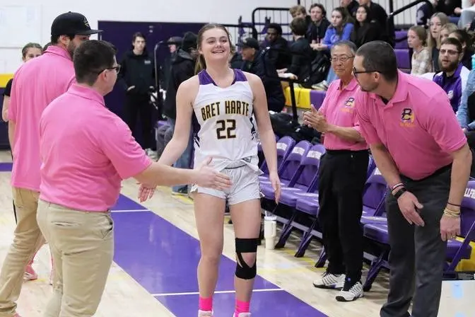 Sophie Bouma gets to take one final shot during her Bret Harte basketball career