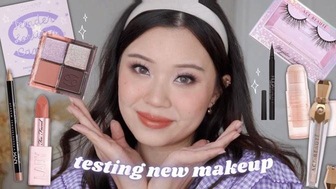 TESTING NEW MAKEUP 💜 magnetic lashes, colourpop cancer quad + more ...