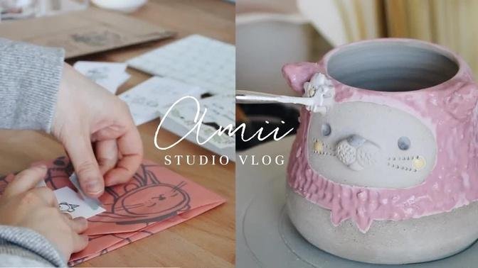 Studio Vlog | Full Glazing Ceramic Pot Process, Packing Orders, First ASMR Cooking | ASMR Vlog