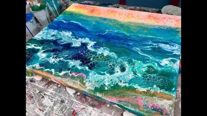 Acrylic Pour Painting: Silent Oceanscape