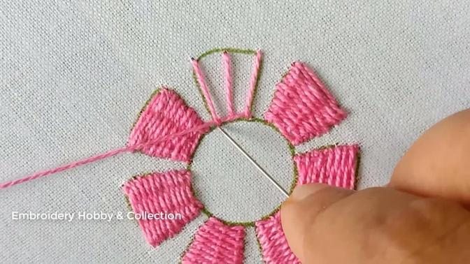 	basic flower hand embroidery tutorial/Needle pount/Bordado fentacia #handembroidery #sewinghacks