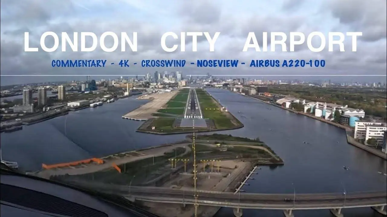 Pilot View London City Cockpit Landing Airbus A220 - 2024 in 4K