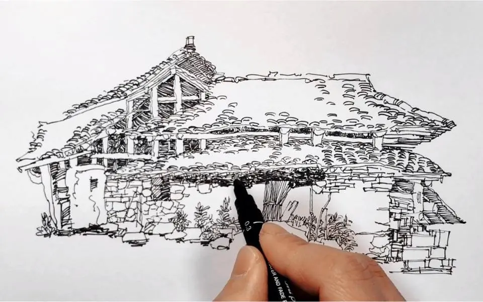 一日一练黑白钢笔画手绘速写，如此画境你也可以做到，一起练习吧！