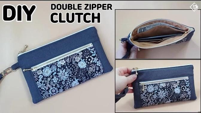 DIY DOUBLE ZIPPER CLUTCH WITH WRIST STRAP/ Clutch Wallet Making Tutorial  [Tendersmile Handmade]