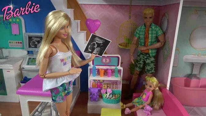 Barbie Expecting a Baby Compilation: Barbie Dream House w Barbie Sister Chelsea, Barbie and Ken Toys