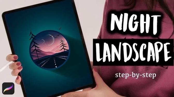 Stylized Night Landscape In Procreate - Easy iPad Painting Tutorial for Beginners