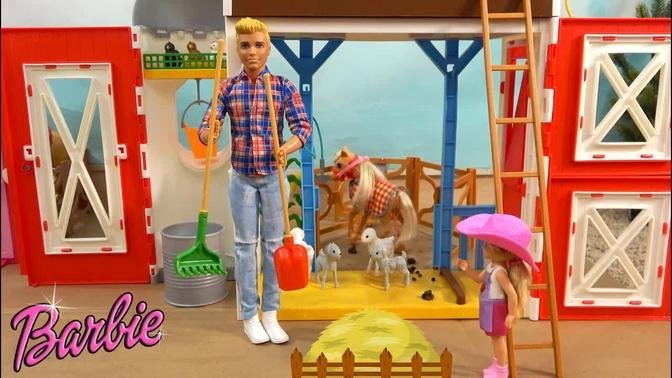 Barbie and Ken Story: Barbie Farm with Barbie Sister Chelsea and Ken Taking Care of Farm Animals