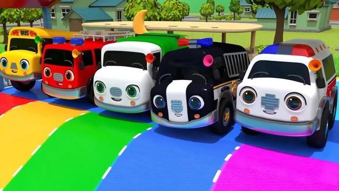 Learn Safety Song with Five Little Cars Go Down The Slide Song - Nursery Rhymes & ToyMonster