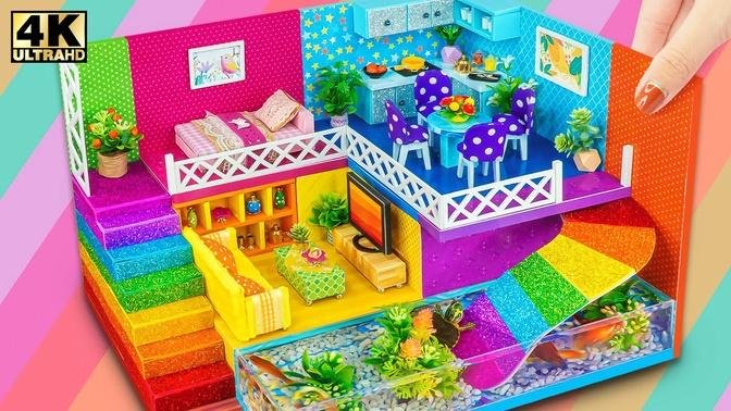 DIY Miniature Cardboard House #194 ❤️ Build Miniature Rainbow House with Rainbow Slide and Aquarium