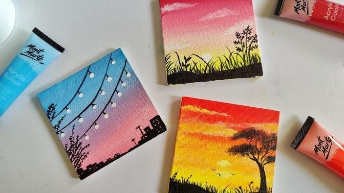 3 Paintings for beginners __ 3 mini canvas paintings __ aesthetic paintings