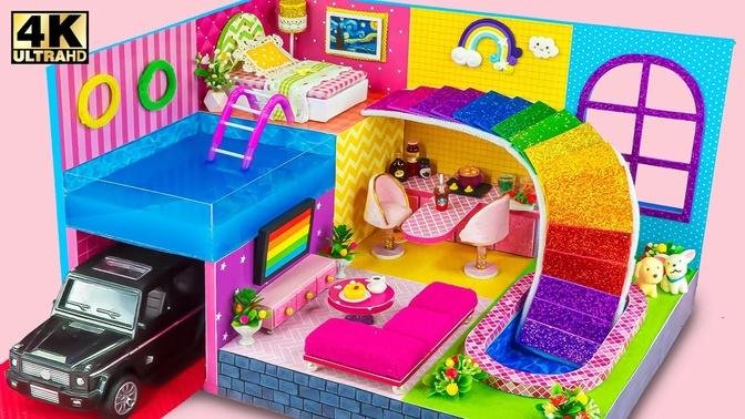 DIY Miniature Cardboard House #209 ❤️ Build Miniature House with Garage, Mini Pool, Rainbow Slide