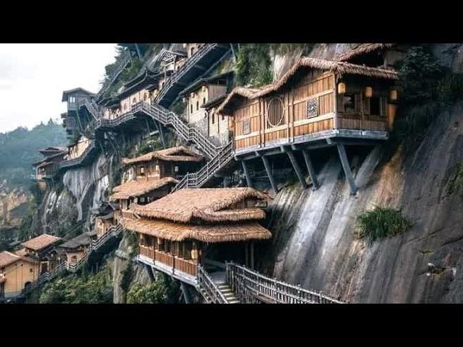 Houses Hanging On Cliffs In Jiangxi Wangxian China