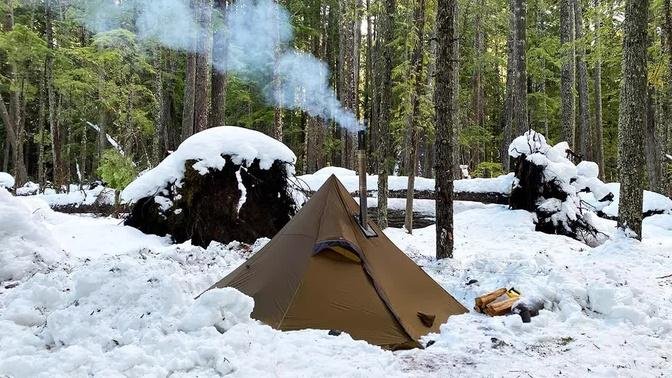 Hot Tent Camping in Snow | 2 Nights Winter Camping in Old Growth Forest