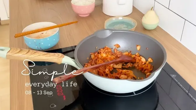 Simple everyday life_ Daily vlog - Cold soy noodles, Shade candles, MUJI risotto, Kimchi fried rice