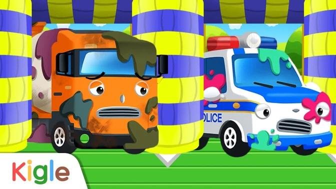 Tayo Bus Kecil | Truk Beton Mobil Polisi Cuci Mobil | Tayo the little bus | Kigle TV Indonesia