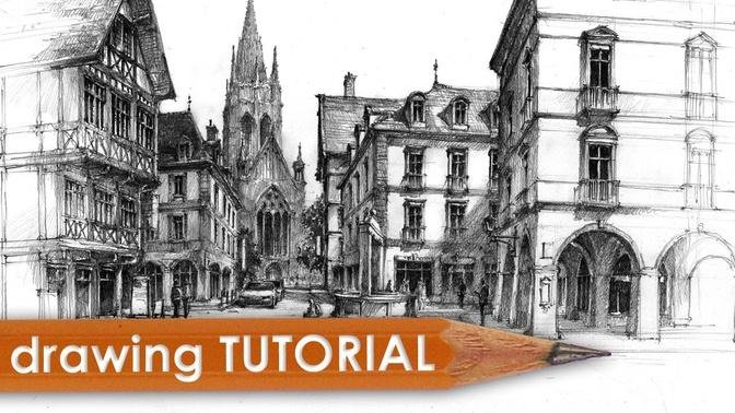 Drawing tutorial - street & architecture in perspective