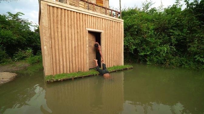 Building The Most Beautiful Mud House in Flood Season on Canal