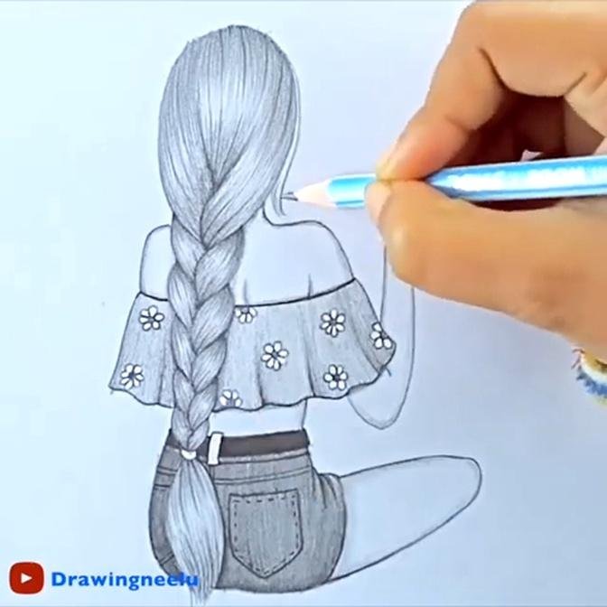 How to draw Sitting Girl taking a Selfie || Pencil sketch for beginner ...