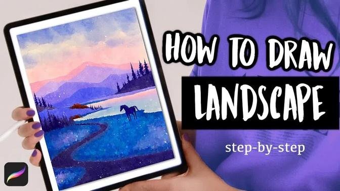 Watercolor Landscape Painting in Procreate // Step-by-Step Easy Tutorial