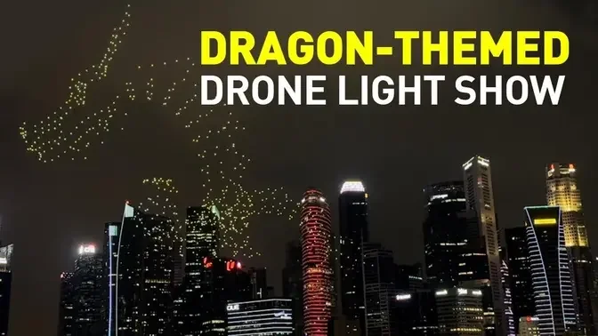 1,500 Drones Form the Shape of a Dragon, Lighting Up the Sky over Singapore River