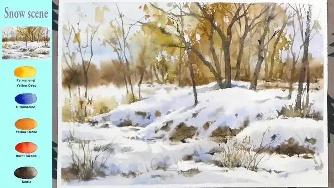 Without Sketch Landscape Watercolor - Winter Field (Color Name, Watercolor  Material View) Namil Art