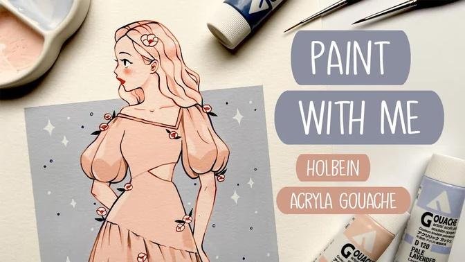 🌺 Relaxing Holbein Acryla Gouache Illustration Process 🌺 Paint with me #03